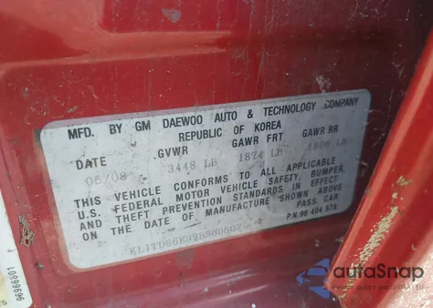 2009 Chevrolet Aveo Lt z USA, uszkodzony, nr VIN KL1TD66E99B300507